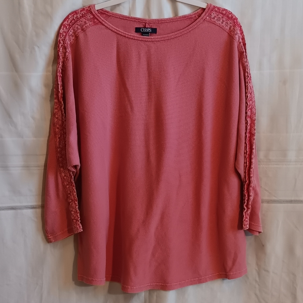 Chaps Coral Lace Accent Blouse